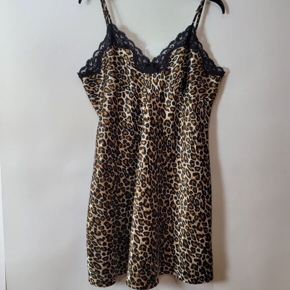 Ambrielle Womens Leopard Print Nightgown With Lace Trim 1X Polyester Blend - Picture 1 of 9